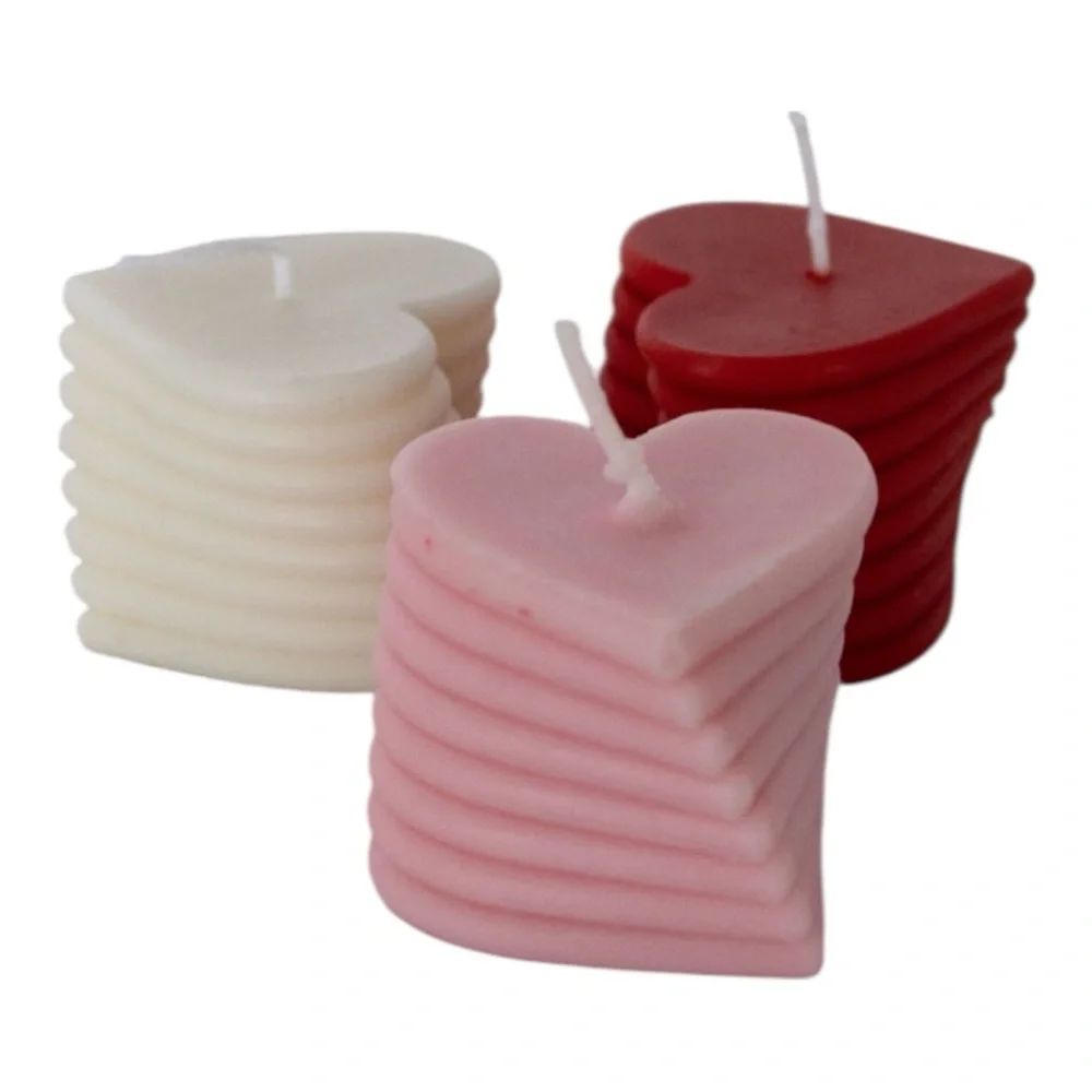 Heart Stack Votive Candles - Pink, Red & White - handmade